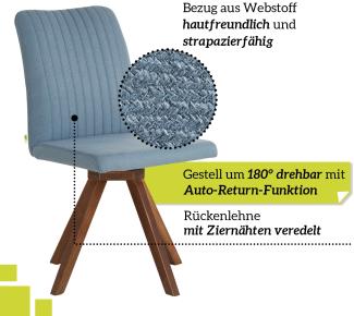 smart drehbarer Esszimmerstuhl - Bezug Webstoff Hellblau, 180° drehbar mit Auto-Return-Funktion - Massivholz Stuhlbeine - Küchenstuhl, Polsterstuhl mit Schaumstofffüllung