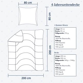 Heidelberger Bettwaren Bettdecke 200x200 cm mit Kissen 80x80 cm, Made in Germany | 4-Jahreszeitendecke, Schlafdecke, Steppbett mit Kapok-Füllung | atmungsaktiv, hypoallergen, vegan | Serie Kanada