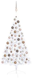 vidaXL Künstlicher Halber Weihnachtsbaum mit LEDs & Kugeln Weiß 120 cm, Mit Beleuchtung [3077568]