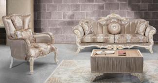 Casa Padrino Luxus Barock Wohnzimmer Set Beige / Weiß / Gold - 2 Sofas & 2 Sessel & 1 Beistelltisch - Prunkvolle Wohnzimmer Möbel im Barockstil