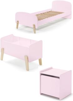 Kinderbett >KIDDY< in rosa aus Massiv Kiefer und MDF - 205,5x72,5x95cm (BxHxT)