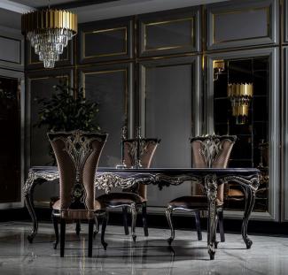 Casa Padrino Luxus Barock Esszimmer Set Weiß / Lila / Gold - 1 Esstisch & 6 Esszimmerstühle - Prunkvolle Barock Esszimmer Möbel