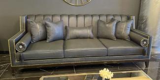 Casa Padrino Luxus Art Deco Sofa Grau / Schwarz - Handgefertigtes Massivholz Wohnzimmer Sofa - Luxus Art Deco Wohnzimmer Möbel