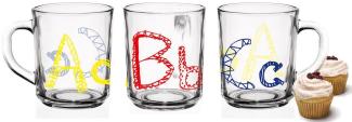 6 Becher Buchstaben-Motiv Tassen 250ml Kindergläser Trinkgläser Saftgläser Glas