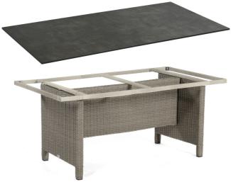 Sonnenpartner Gartentisch Base 160x90 cm Polyrattan stone-grey Tischsystem Tischplatte Compact HPL Shiplap-Pinie 80051001