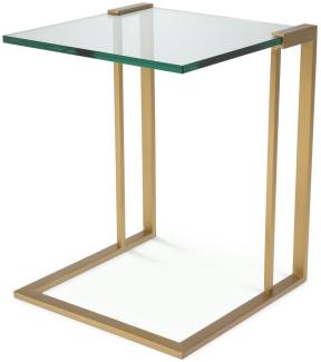 Casa Padrino Luxus Beistelltisch Messingfarben 45 x 45,5 x H. 56,5 cm - Edelstahl Tisch mit Glasplatte - Luxus Wohnzimmer Möbel