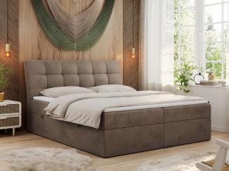 Boxspringbett Polsterbett mit Multipocket-Matratze und Topper - DIEGOS - 180x200cm - Braun Velours - H3