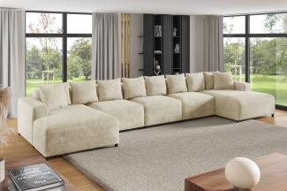 Wohnlandschaft Sofa U-Form Designersofa MEGAN XL in Stoff Poso Creme