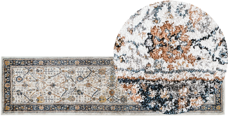Teppich beige blau orientalisches Muster 80 x 300 cm Kurzflor ARATES