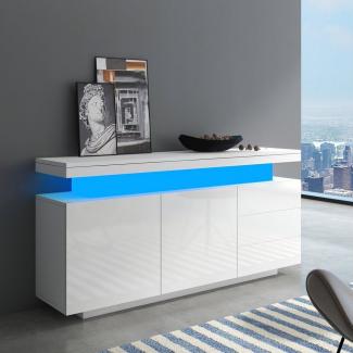 Merax Sideboard hochglanz mit LED inkl. Fernbedienung, Schubkastenkommode, Lowboard, Beistellschrank, Breite 140cm