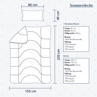 Heidelberger Bettwaren Bettdecke 155x220 cm mit Kissen 80x40 cm, Made in Germany | Sommerdecke, Schlafdecke, Steppbett mit Kapok-Füllung | atmungsaktiv, hypoallergen, vegan | Serie Kanada