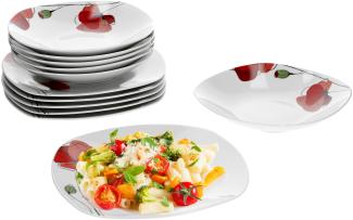 12tlg Tafelset Monika für 6 Personen Speise tiefe Suppenteller Mohn-Blume Porzellan Tafel Gastro