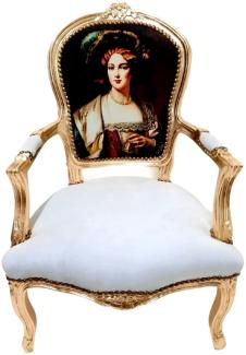 Casa Padrino Barock Salon Stuhl Dame Weiß / Gold - Handgefertigter Antik Stil Stuhl mit Armlehnen - Möbel im Barockstil