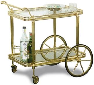 Casa Padrino Luxus Jugendstil Servierwagen Gold 75 x 46 x H. 60 cm - Edler Messing Trolley mit Glasplatten - Barock & Jugendstil Gastronomie Accessoires