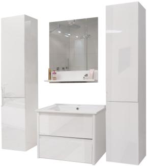Badezimmerset HWC-B19, Waschtisch Wandspiegel 2x Hängeschrank, hochglanz ~ weiß