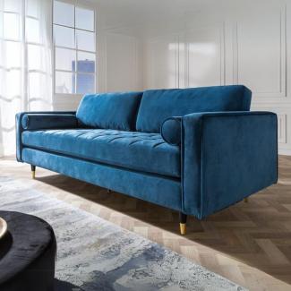 Modernes 3er Sofa 220cm COMFORT blau Samt Federkern Design Elegant