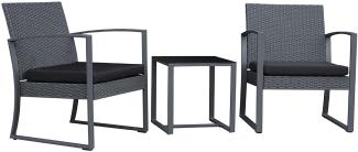 byLIVING Garten-Sitzgruppe MINOA / Metall grau lackiert / Geflecht grau / Webstoff schwarz / Sessel (2x): 59 x 63 x 73 cm, Couchtisch: 40 x 40 x 41 cm