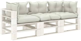 Garten-Palettensofa 3-Sitzer mit Beigen Kissen Holz