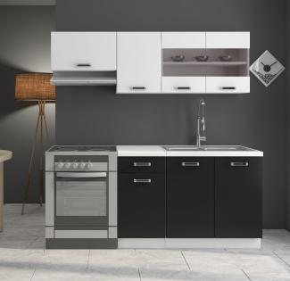 Küche 'Omega Mini 180 cm' ohne Elektrogeräte, Schwarz/ Weiß