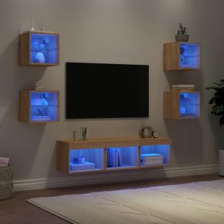 vidaXL 7-tlg. Wohnwand mit LED-Beleuchtung Sonoma-Eiche Holzwerkstoff