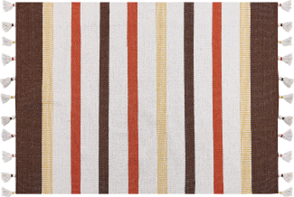 Teppich Baumwolle braun beige 140 x 200 cm gestreiftes Muster Kurzflor HISARLI