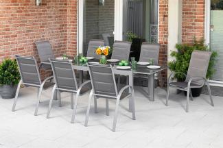 Merxx Gartenmöbelset Amalfi di lusso 9tlg. Aluminium, Textil silber, diamantbraun 21426