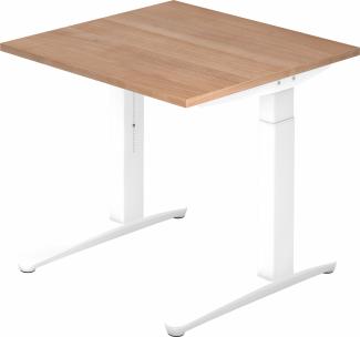 bümö® Design Schreibtisch XB-Serie höhenverstellbar, Tischplatte 80 x 80 cm in Nussbaum, Gestell in weiß