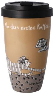 Goebel Mug To Go Barbara Freundlieb - Vor dem ersten Kaffee, Trinkbecher, Kaffeebecher, Fine Bone China, Braun, 500 ml, 27001181