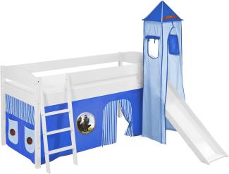 Lilokids 'Ida 4105' Spielbett 90 x 200 cm, Dragons Blau, Kiefer massiv, mit Turm, Rutsche und Vorhang