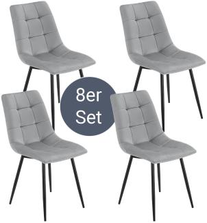 Juskys Esszimmerstühle Blanca 8er Set - Samt Stühle gepolstert - Stuhl für Esszimmer, Küche & Wohnzimmer - modern, belastbar bis 120 kg Hellgrau