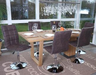 6er-Set Esszimmerstuhl HWC-C41, Stuhl Küchenstuhl, höhenverstellbar drehbar, Stoff/Textil ~ vintage dunkelbraun