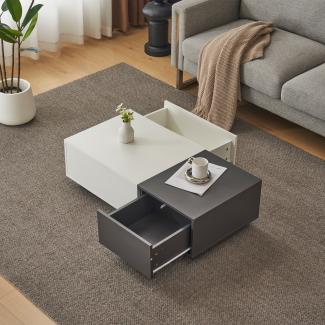 Merax Modernes grau-weißer Rechteckiger Couchtisch 100x50x30 cm - Mit 2 Druckschubladen und Innovativem Design, Niedriger Wohnzimmertisch, Beistelltisch