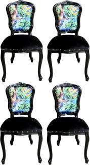 Casa Padrino Luxus Barock Esszimmer Set Comic Mehrfarbig / Schwarz 55 x 54 x H. 103 cm - 4 handgefertigte Esszimmerstühle - Designer Stühle - Barock Esszimmermöbel