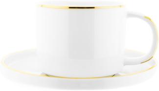 Mulex 12 Teiliger Kaffeetassen-Set mit Untertasse aus Porzellan Kaffeeservice 200 ml Weiß/Gold