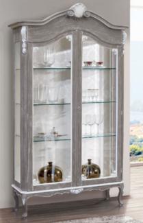 Casa Padrino Luxus Barock Vitrine Grau / Weiß - Prunkvoller Barock Vitrinenschrank mit 2 Glastüren - Barock Möbel - Luxus Qualität - Made in Italy