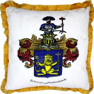 Casa Padrino Luxus Deko Kissen Wappen Freiherr Schertel von Burtenbach Weiß / Gold