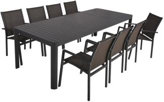 9-tlg. Alu Tischgruppe AMIRA Set Garten Sitzgruppe Outdoor Grau Metall Möbel