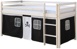 Homestyle4u Spielbett, Pirat, Kiefernholz schwarz / weiß, 90 x 200 cm