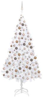 vidaXL Künstlicher Weihnachtsbaum mit LEDs & Kugeln Weiß 210 cm PVC, Mit Beleuchtung [3077628]