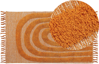 Teppich Baumwolle orange 80 x 150 cm geometrisches Muster Fransen Kurzflor HAKKARI