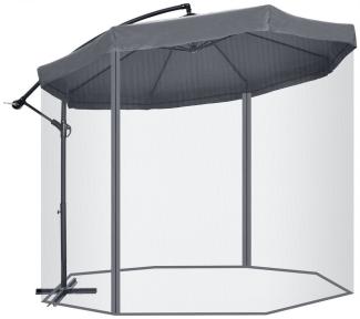 Outsunny Ampelschirm Sonnenschirm mit Handkurbel und Moskitonetz, Gartenschirm, LxB: 295x295 cm, Marktschirm, Terrassenschirm, für Balkon, Stahl, Polyester Dunkelgrau