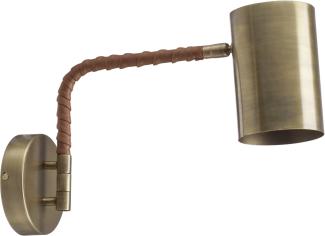 Hochwertige Wandlampe im Antik Messing Look aus Metall mit Kunstleder PR Home Nora E27 12,5x25x38cm