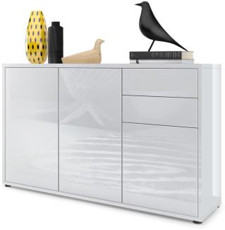 Vladon Sideboard Ben V3, Kommode mit 3 Türen und 2 Schubladen, Weiß Hochglanz/Weiß Hochglanz (117 x 74 x 36 cm)