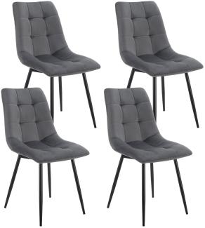Juskys Esszimmerstühle Blanca 4er Set - Samt Stühle gepolstert - Stuhl für Esszimmer, Küche & Wohnzimmer - modern, belastbar bis 120 kg Dunkelgrau