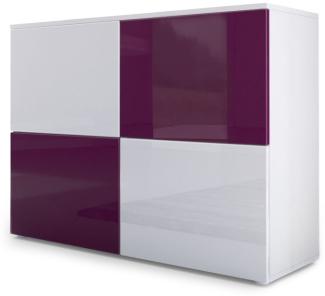 Vladon Sideboard Rova, Kommode mit 4 Türen, Weiß matt/Weiß Hochglanz/Brombeer Hochglanz (92 x 72 x 35 cm)