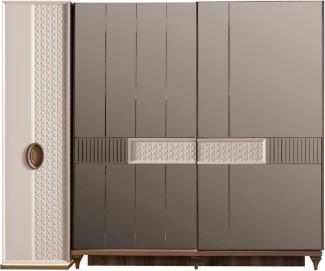 Casa Padrino Luxus Art Deco Schlafzimmerschrank Weiß / Braun 261 x 73 x H. 221 cm - Verspiegelter Massivholz Kleiderschrank - Art Deco Schlafzimmer Möbel