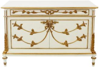 Casa Padrino Luxus Barock Sideboard Cremefarben / Weiß / Gold - Prunkvoller Massivholz Schrank mit 2 Türen und Schublade - Barock Möbel