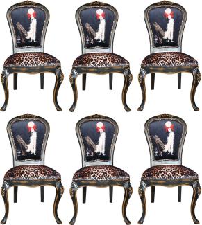 Casa Padrino Luxus Barock Esszimmer Set Dame mit High Heels Leopard / Schwarz / Braun 50 x 50 x H. 110 cm - 6 handgefertigte Esszimmerstühle - Barockmöbel