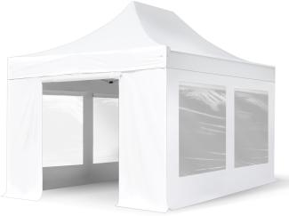 3x4,5 m Faltpavillon PROFESSIONAL Alu 40mm, Seitenteile mit Panoramafenstern, weiß