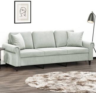 3-Sitzer-Sofa mit Zierkissen Hellgrau 180 cm Samt (Farbe: Grau)